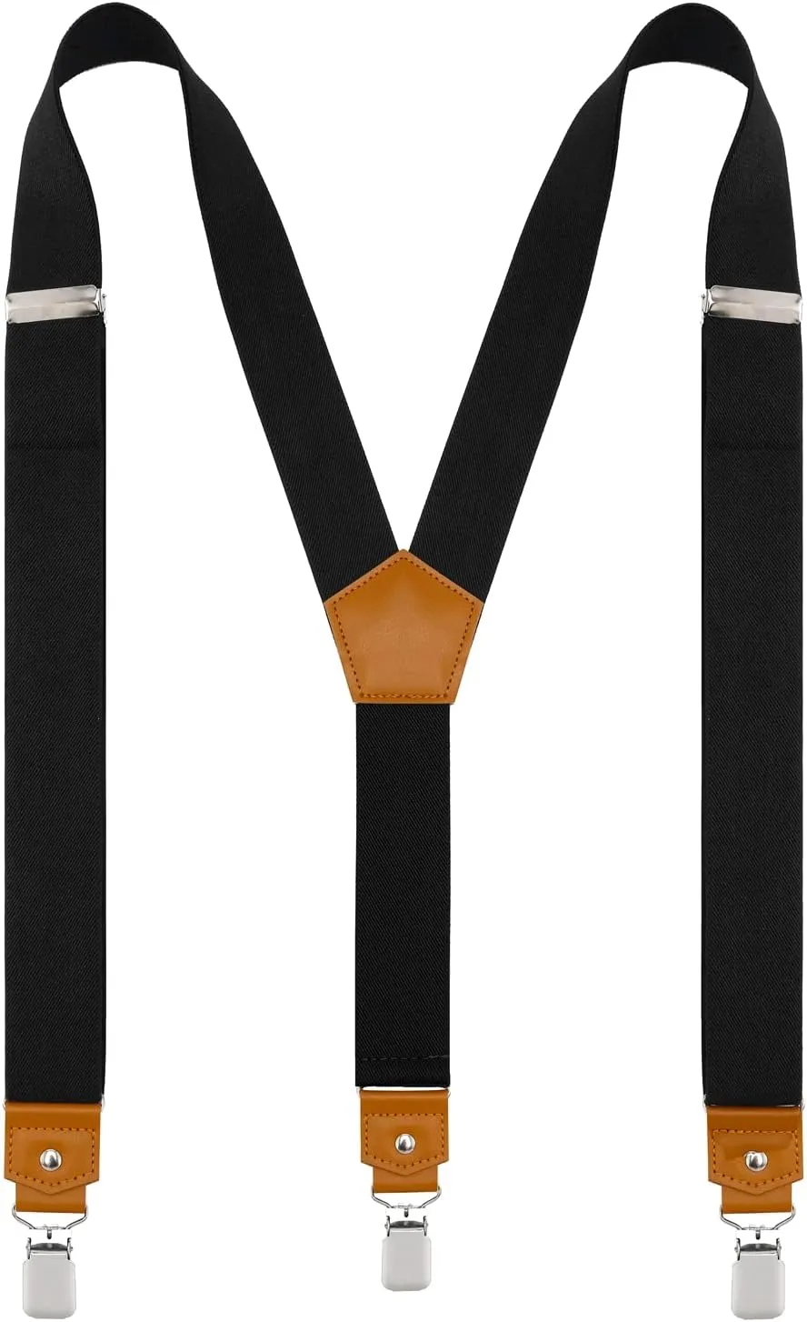 Suspenders for Men Y Back Adjustable Elastic with Strong Clips 47 Inches