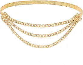 Suyi Skinny Stretch Belt Multilayer Metal Waist Belts Elastic Cinch Waistband for Women