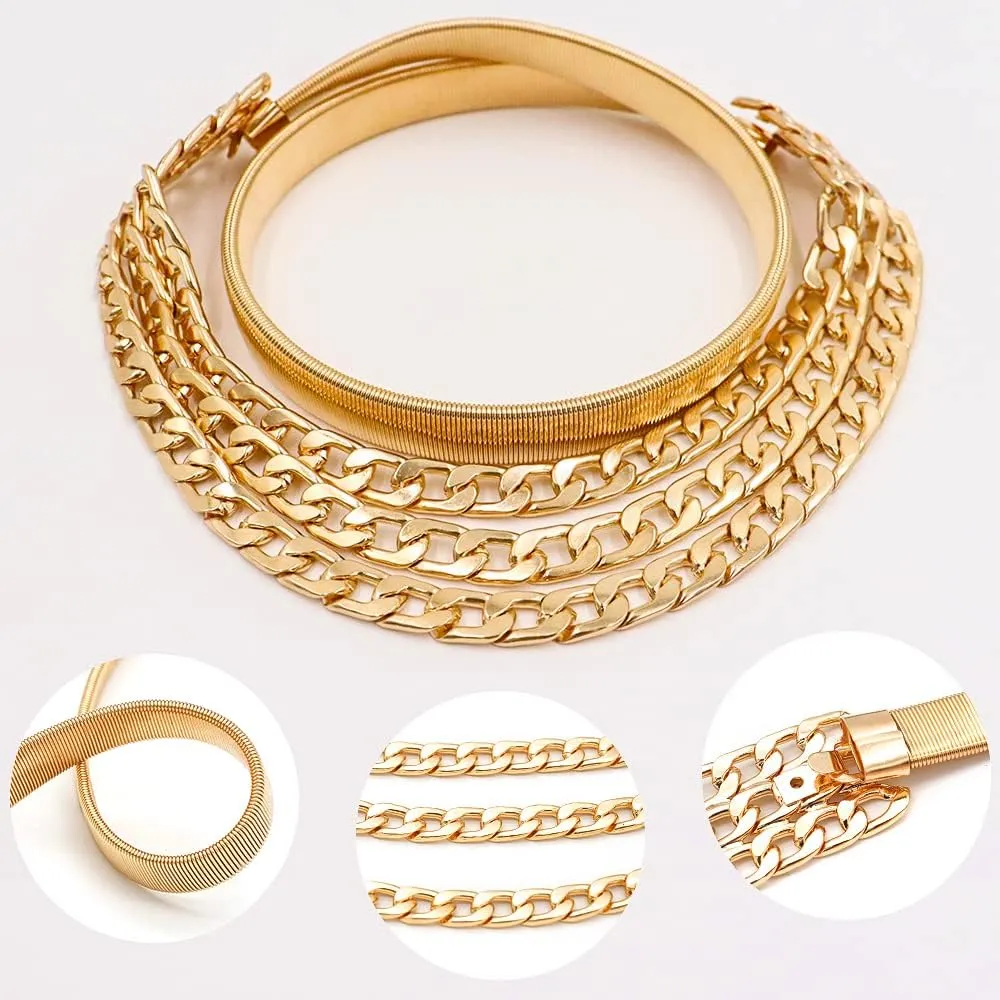 Suyi Skinny Stretch Belt Multilayer Metal Waist Belts Elastic Cinch Waistband for Women