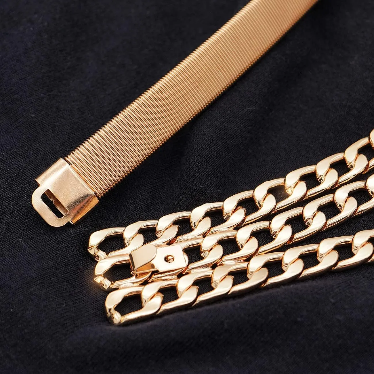 Suyi Skinny Stretch Belt Multilayer Metal Waist Belts Elastic Cinch Waistband for Women