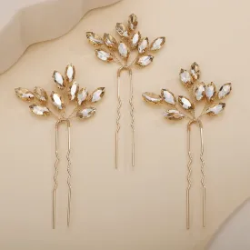 Teyglen 3pcs Bridal Crystal Hair Pins Rhinestones Hair Pieces Simple Crystal Wedding Hair Accessories Handmade Hair Pins for Women Bride Girls (Champagne)