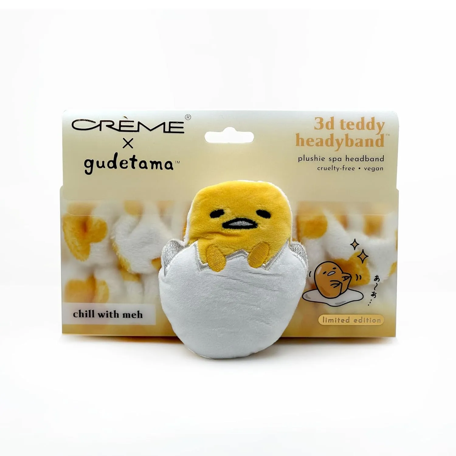 The Crme Shop x Gudetama Chill With Meh 3D Teddy Headyband | Spa Headband | Headband for Washing Face | Skincare Headbands | Soft & Fluffy Headbands for Women