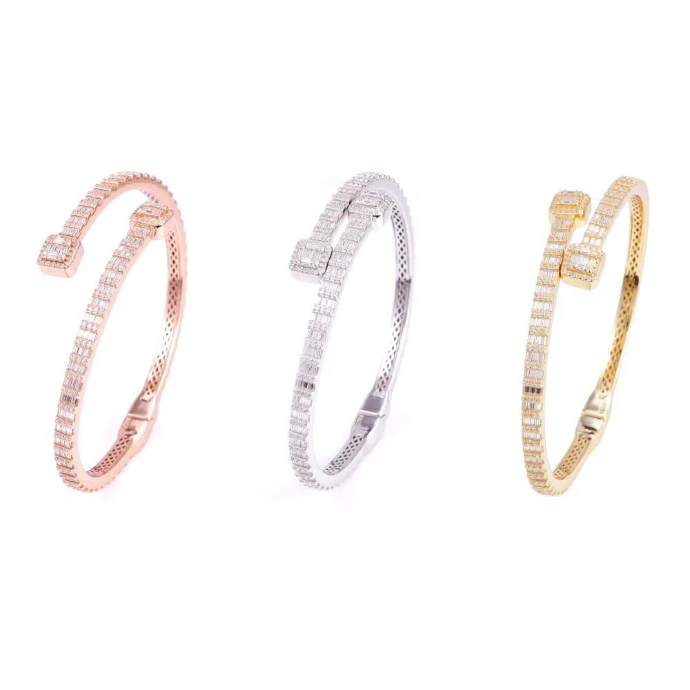 Thin Baguette Bangle Bracelet 14K Gold