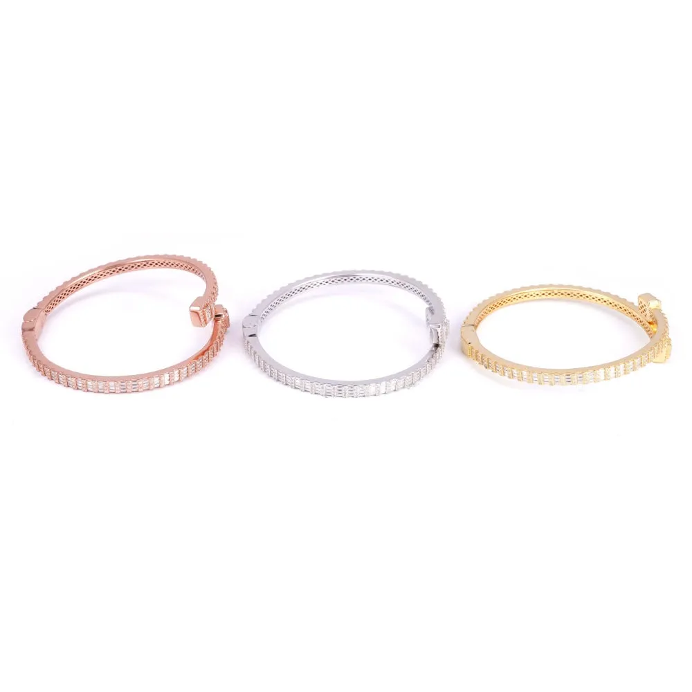 Thin Baguette Bangle Bracelet 14K Gold