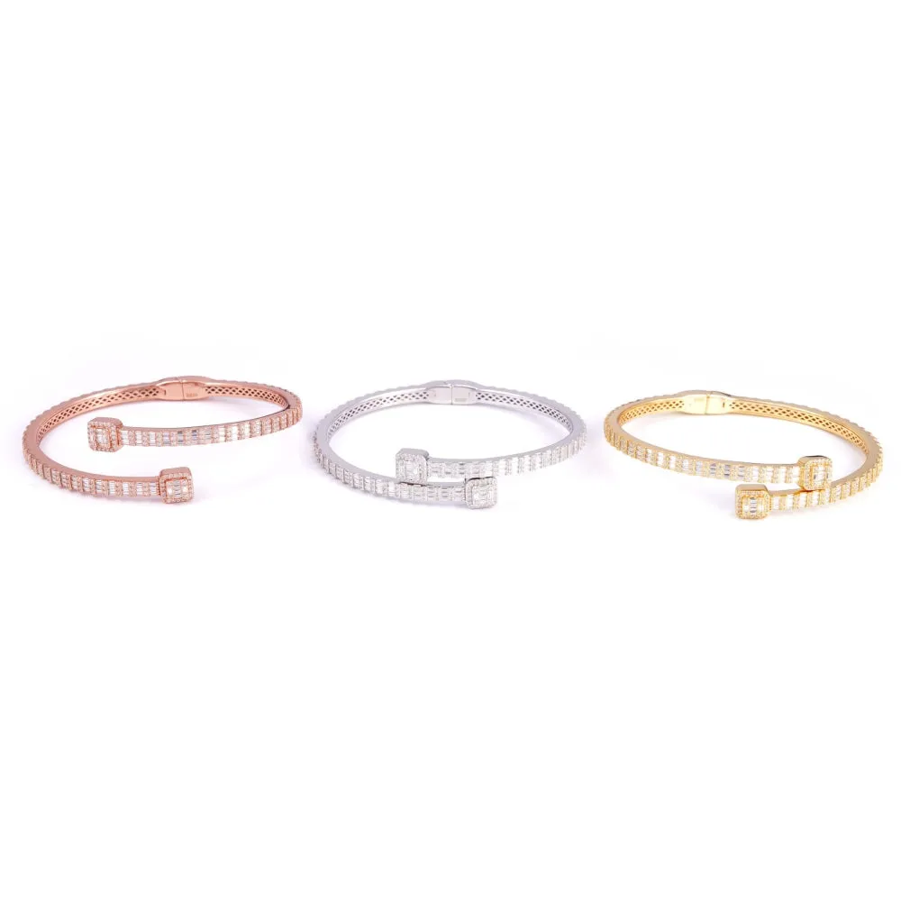 Thin Baguette Bangle Bracelet 14K Gold