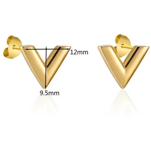 V-Love Letter Earrings - Stainless Steel