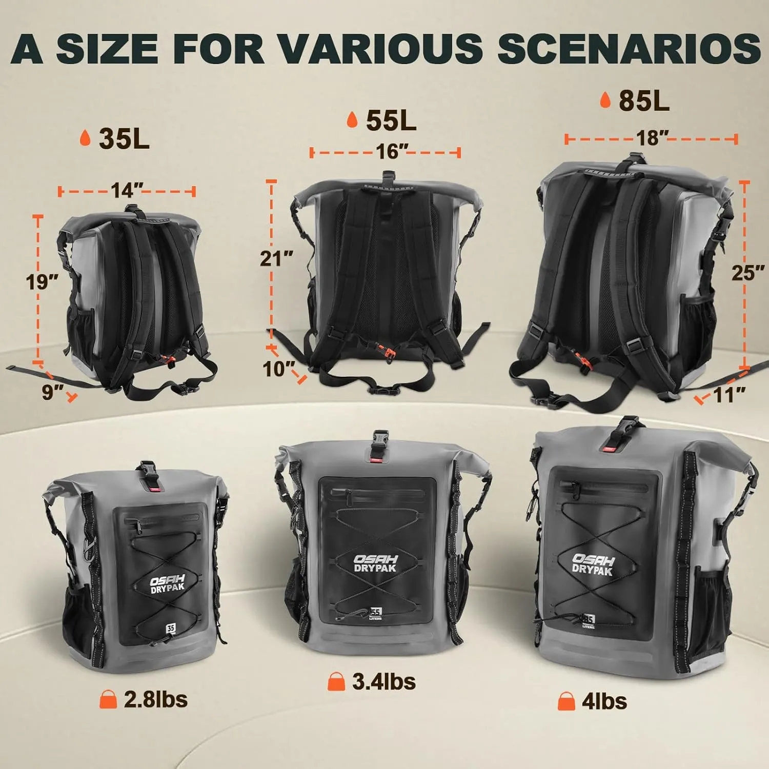 Waterproof Backpack Dry Bag 35L/55L  Heavy Duty Roll-Top Hiking Backpack for Travel, Kayaking, Boating, Camping, Rafting and Fishing