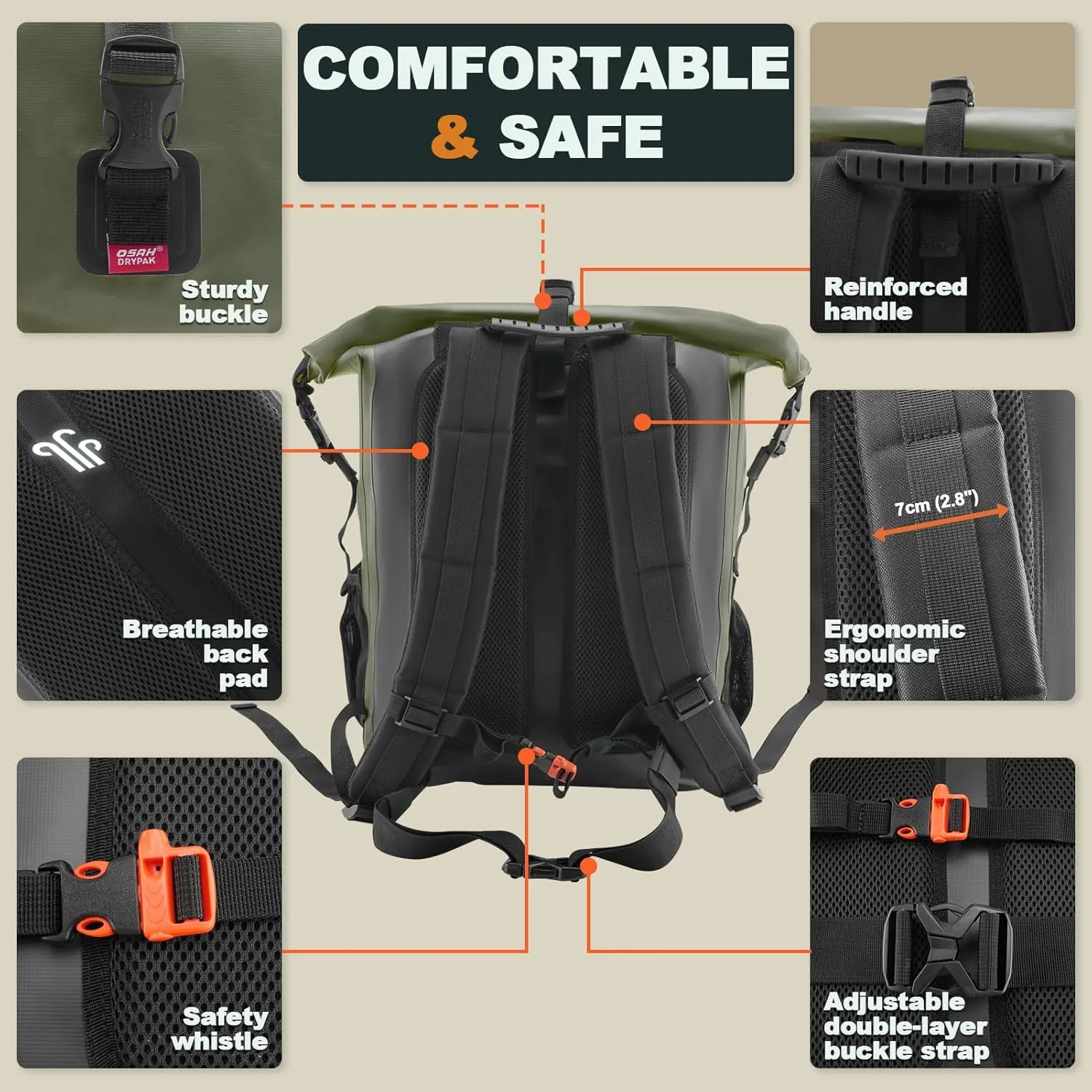 Waterproof Backpack Dry Bag 35L/55L  Heavy Duty Roll-Top Hiking Backpack for Travel, Kayaking, Boating, Camping, Rafting and Fishing