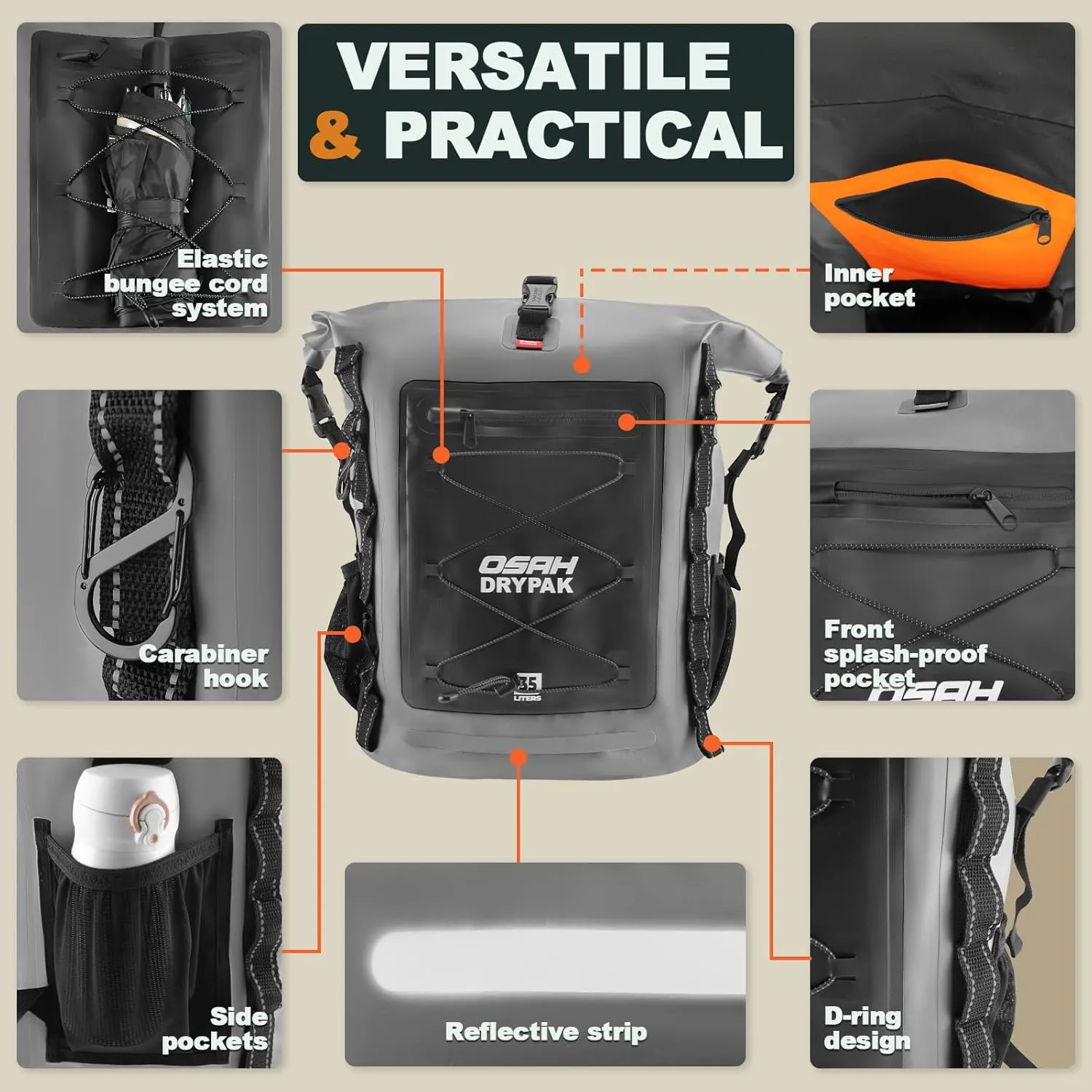 Waterproof Backpack Dry Bag 35L/55L  Heavy Duty Roll-Top Hiking Backpack for Travel, Kayaking, Boating, Camping, Rafting and Fishing