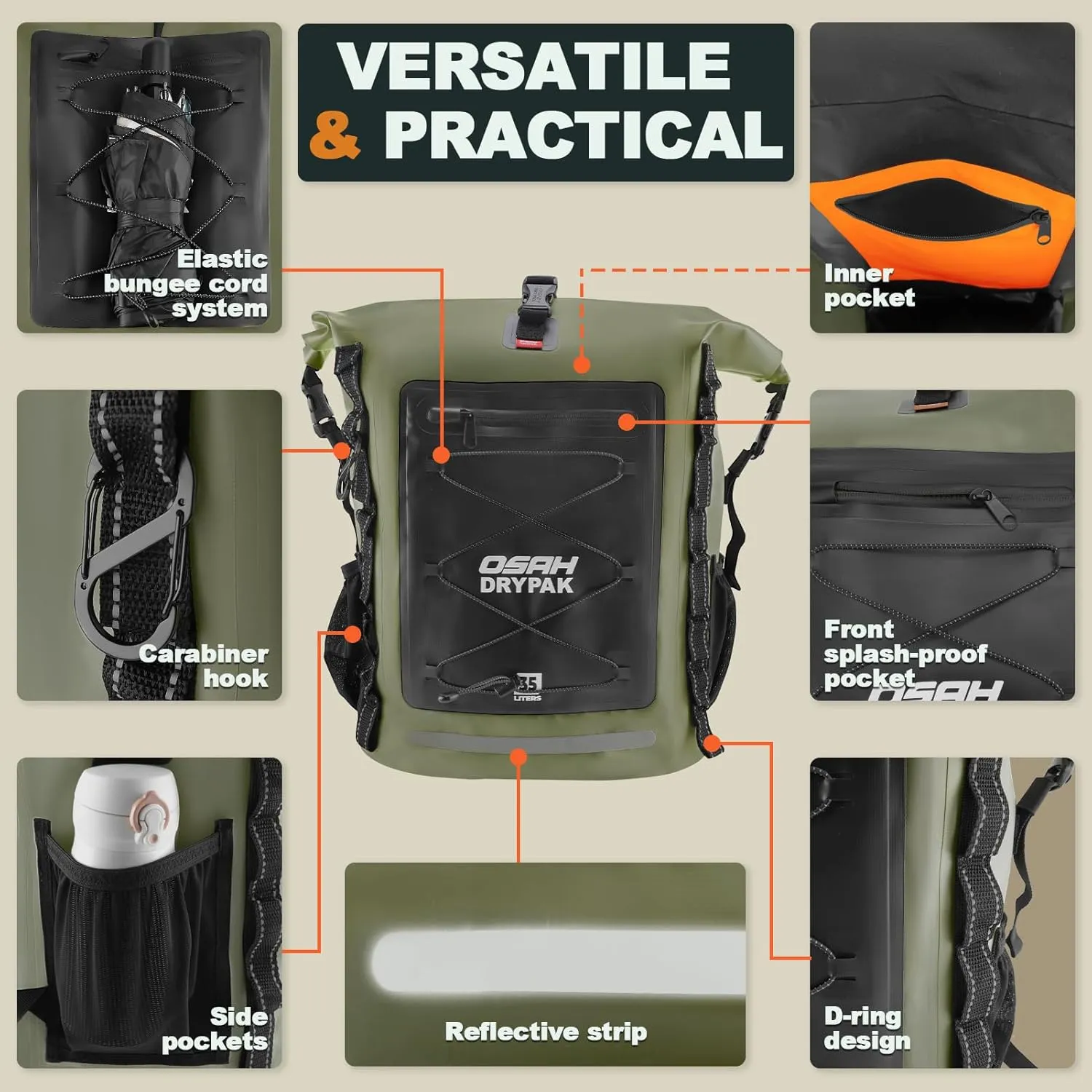 Waterproof Backpack Dry Bag 35L/55L  Heavy Duty Roll-Top Hiking Backpack for Travel, Kayaking, Boating, Camping, Rafting and Fishing
