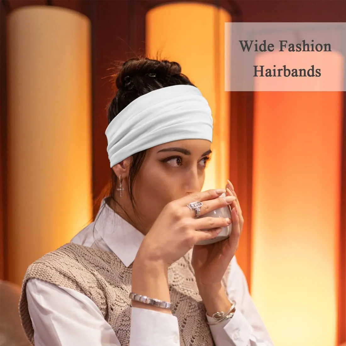 Wide Headbands for Women Stretchy Headband Workout Head Bands for Women's Hair Band Non Slip Black White Gray Head Wrap 6 Pack