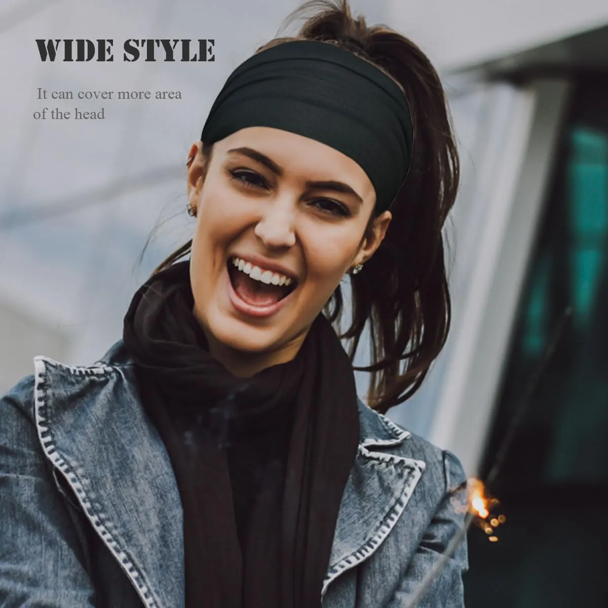 Wide Headbands for Women Stretchy Headband Workout Head Bands for Women's Hair Band Non Slip Black White Gray Head Wrap 6 Pack
