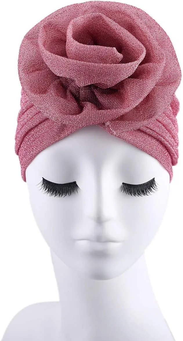 Women Big Flower Headwrap Turban Shining Beanie Bonnet Cap Chemo Cap