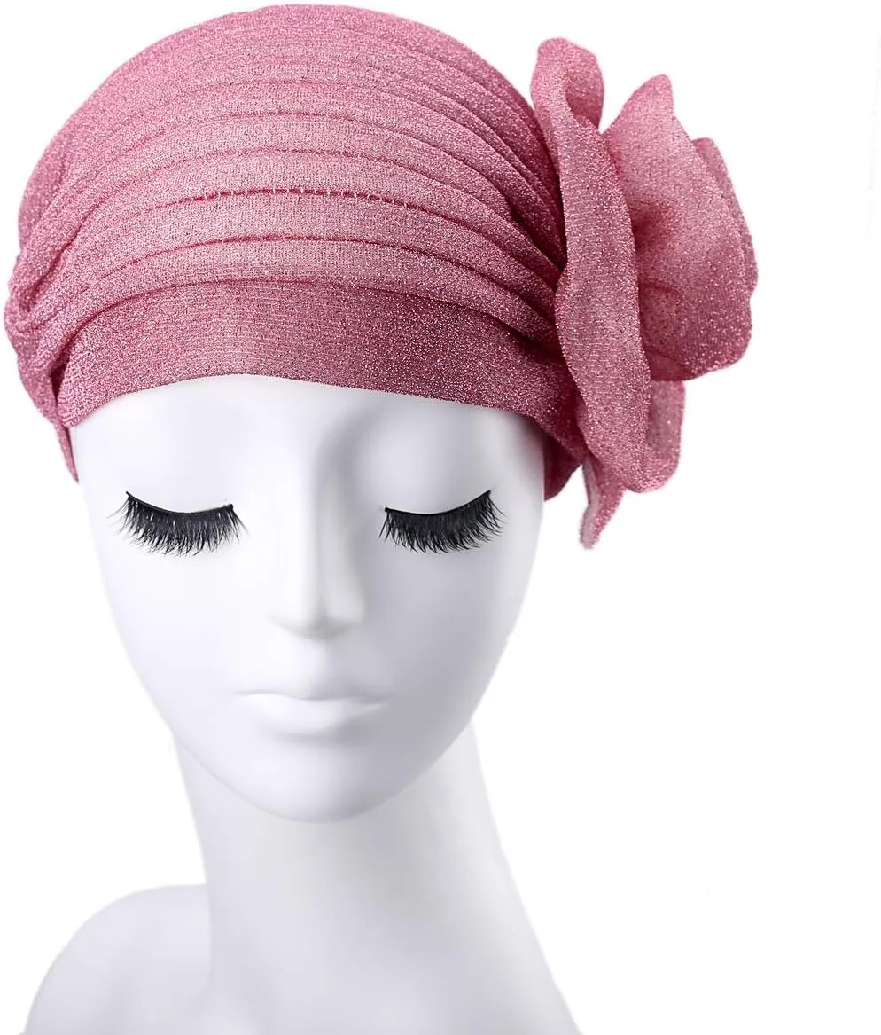 Women Big Flower Headwrap Turban Shining Beanie Bonnet Cap Chemo Cap