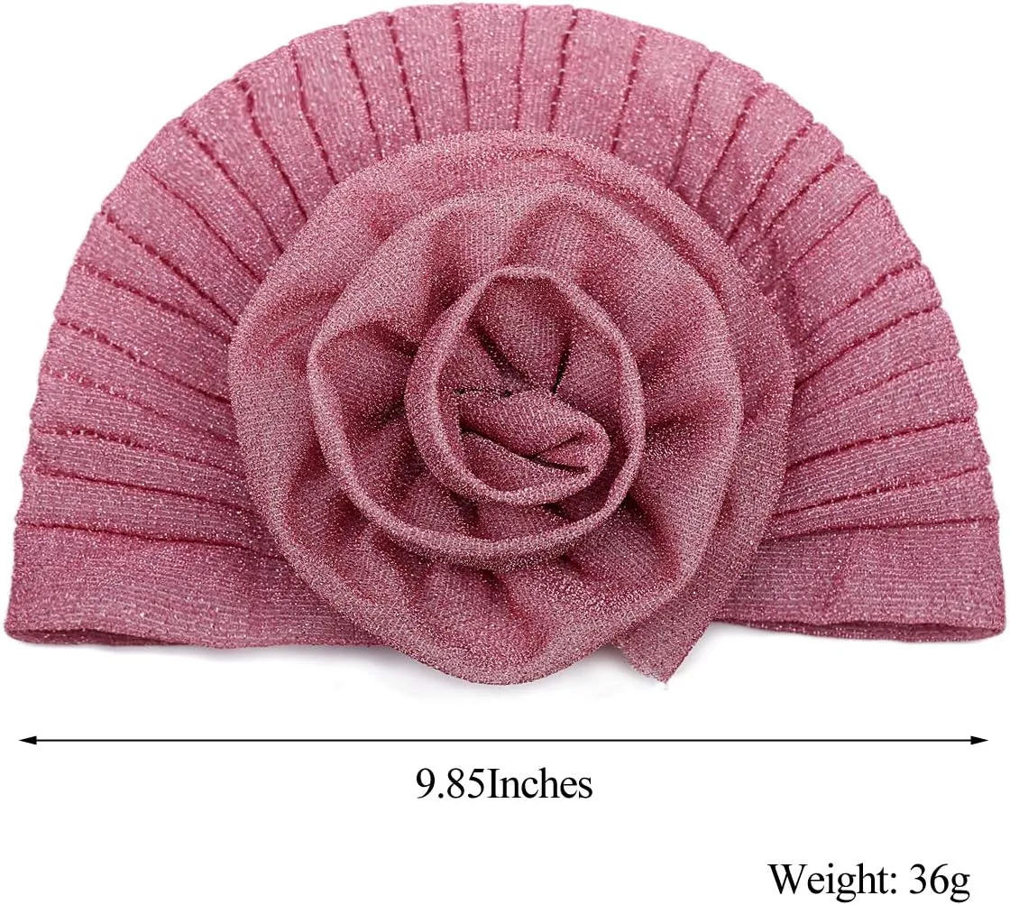 Women Big Flower Headwrap Turban Shining Beanie Bonnet Cap Chemo Cap