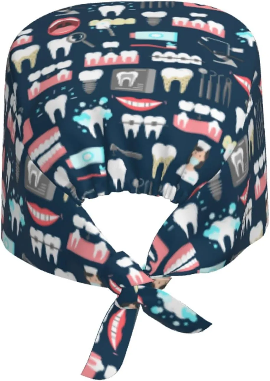 Working Cap Scrub Cap with Sweatband Adjustable Unisex Men Women Tie Back Hat Nurse Surgical Caps