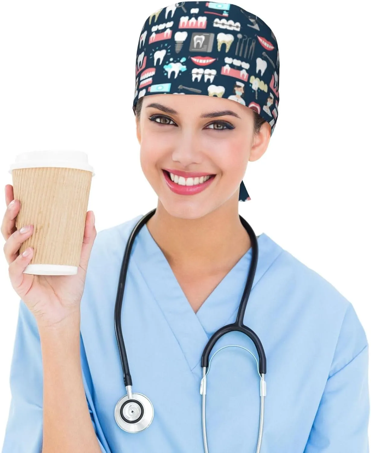Working Cap Scrub Cap with Sweatband Adjustable Unisex Men Women Tie Back Hat Nurse Surgical Caps