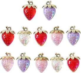 Ximimark 12pcs,Summer Fruit 3D Strawberry Resin Charms Pink Cute Strawberry Pendants DIY Can Be Made Into Necklaces, Earrings, Pendants, Keychains, Etc