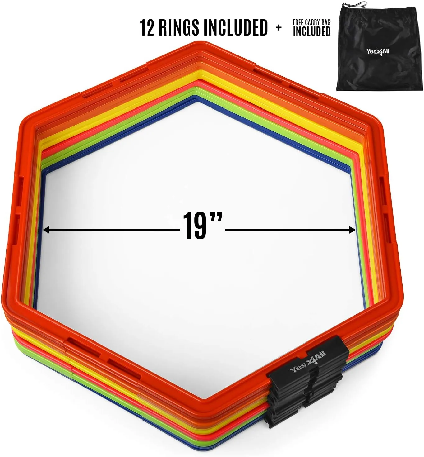 Yes4All Hex Agility Rings/Speed Rings with Carrying Bag  Hexagon Rings, Agility Hurdles for Agility Footwork Training