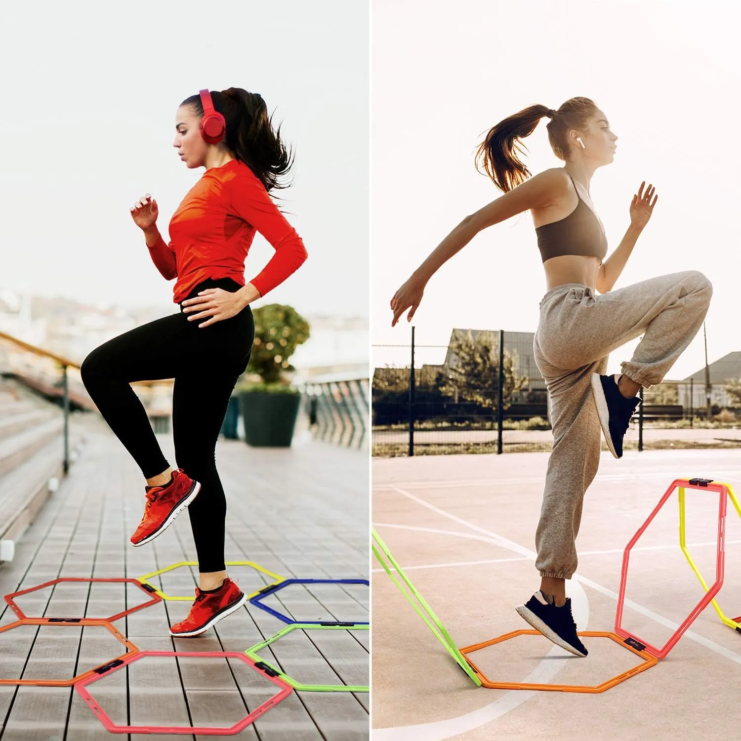 Yes4All Hex Agility Rings/Speed Rings with Carrying Bag  Hexagon Rings, Agility Hurdles for Agility Footwork Training