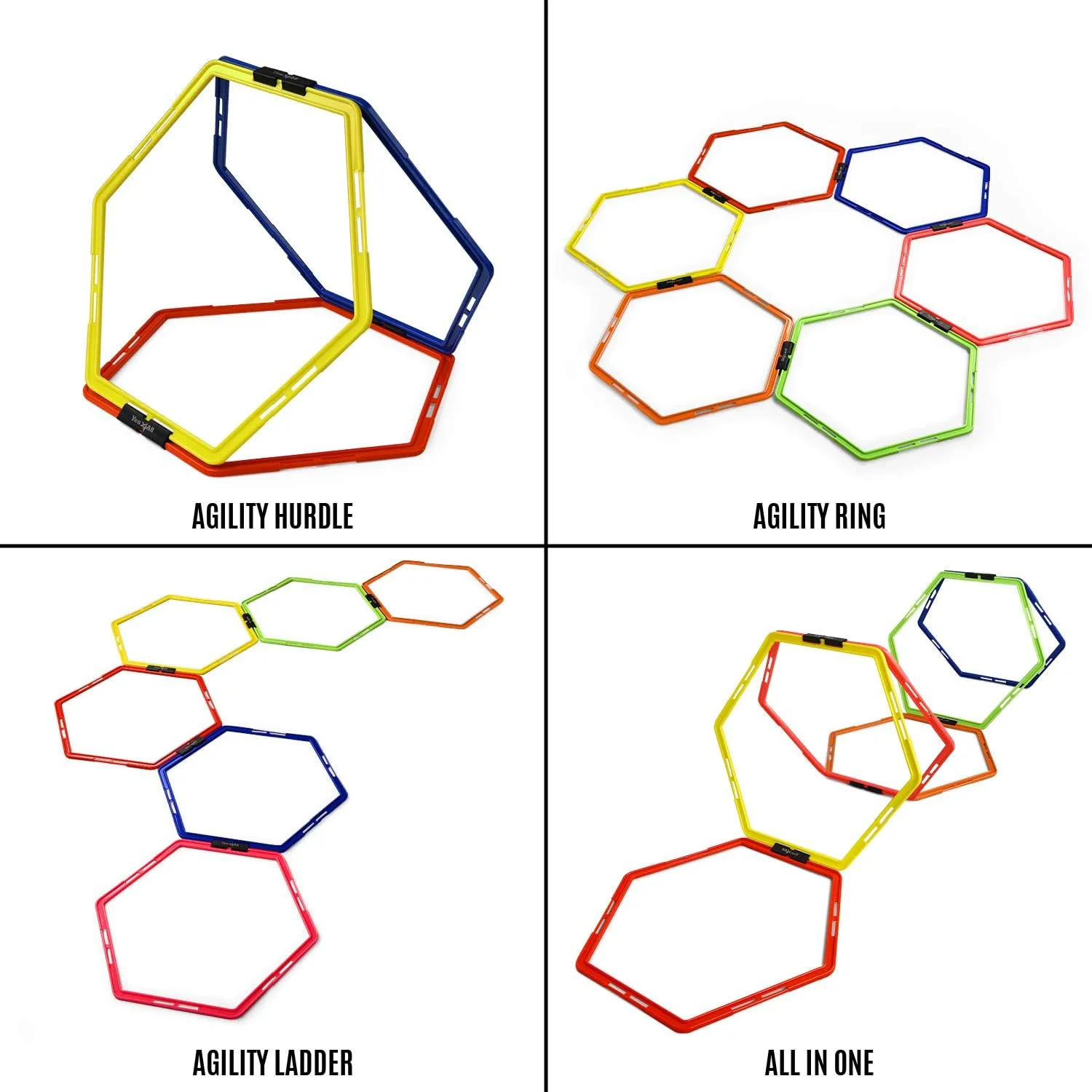 Yes4All Hex Agility Rings/Speed Rings with Carrying Bag  Hexagon Rings, Agility Hurdles for Agility Footwork Training
