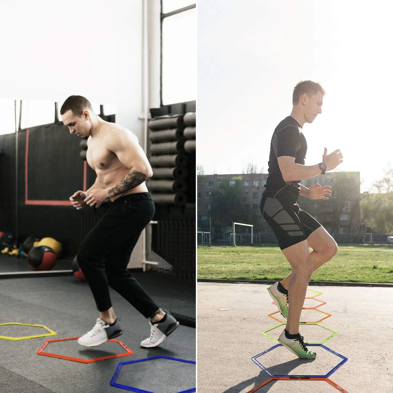 Yes4All Hex Agility Rings/Speed Rings with Carrying Bag  Hexagon Rings, Agility Hurdles for Agility Footwork Training