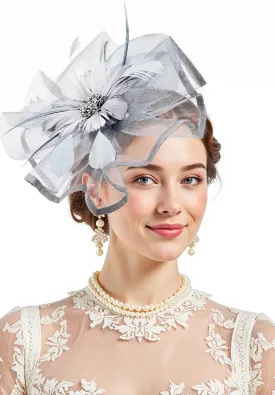 Zando 2025 Kentucky Feather Mesh Fascinators Derby Hats for Women Girls with Clip and Headband Tea Party Wedding Cocktail Hat
