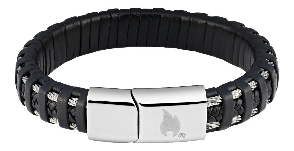 ZIPPO LEATHER BRACELET W SSTEEL