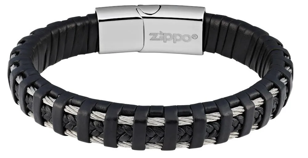 ZIPPO LEATHER BRACELET W SSTEEL